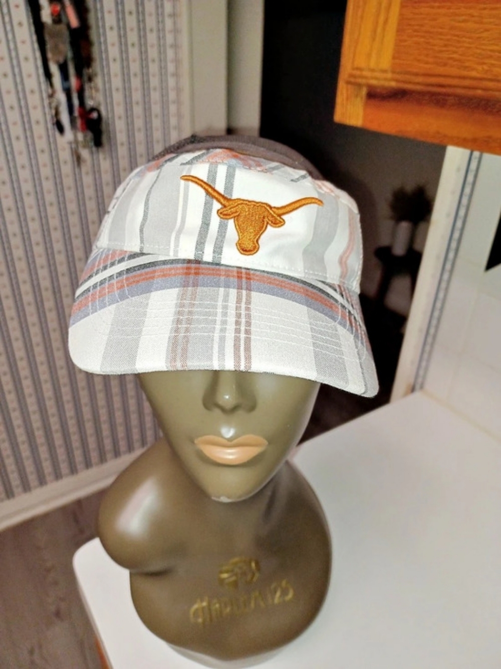 Longhorn Top of the World Plaid Trucker Hat in White & Gray